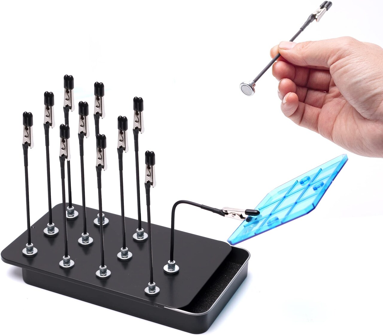 Metal Painting Stand Base Holder and 12PCS Magnetic Bendable Alligator Clip Sticks Set Modeling Tools for Airbrush Spray, for Gundam Hobby Model Parts Assemble…